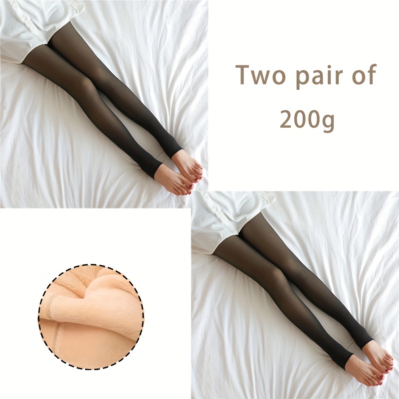 Winter Warm Fleece Pantyhose Lined Natural Skin Color Leggings Slim  Stretchy Tights for Women Outdoor Black With Feet 200 G