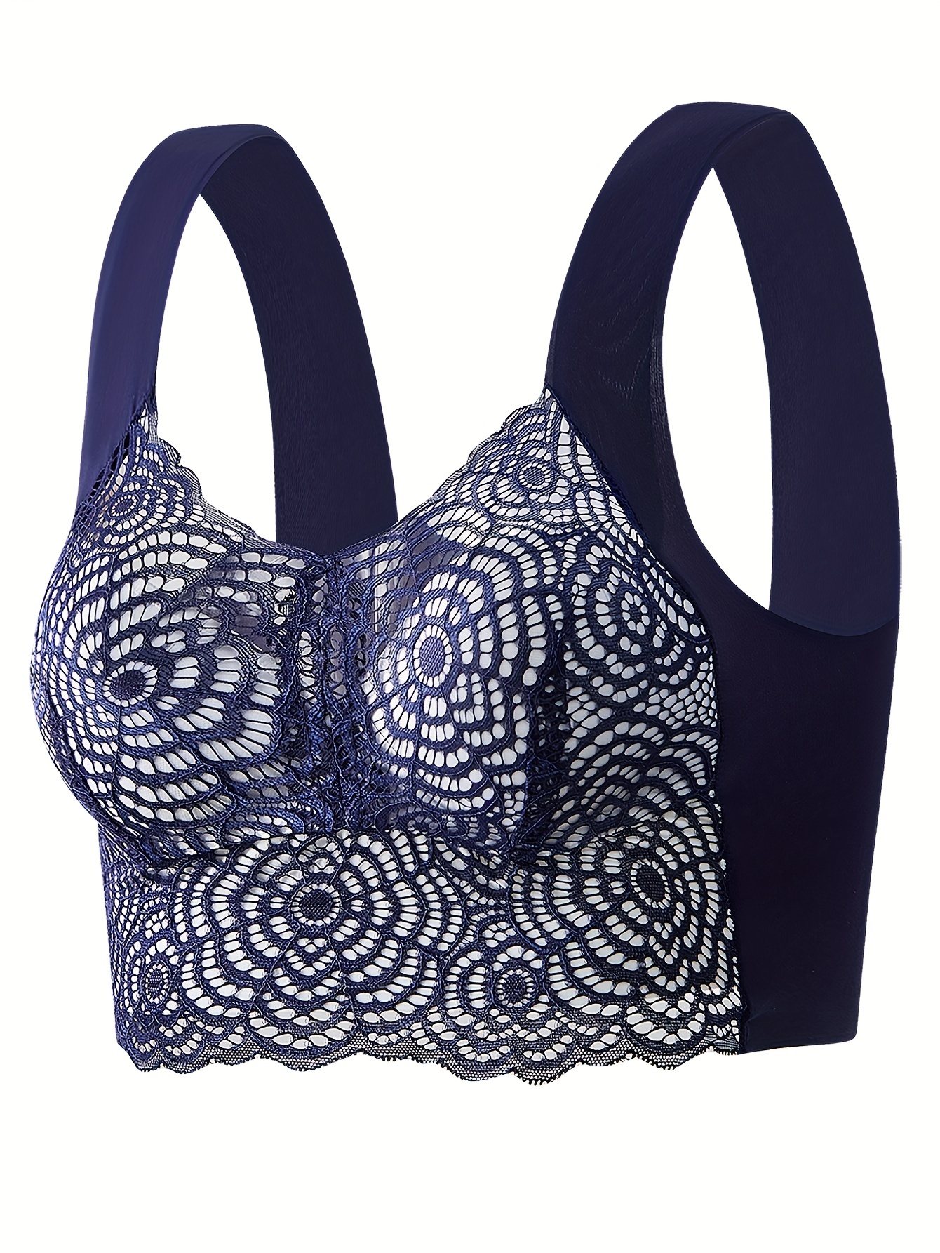 Contrast Lace Wireless Bras Comfy Breathable Full Coverage - Temu