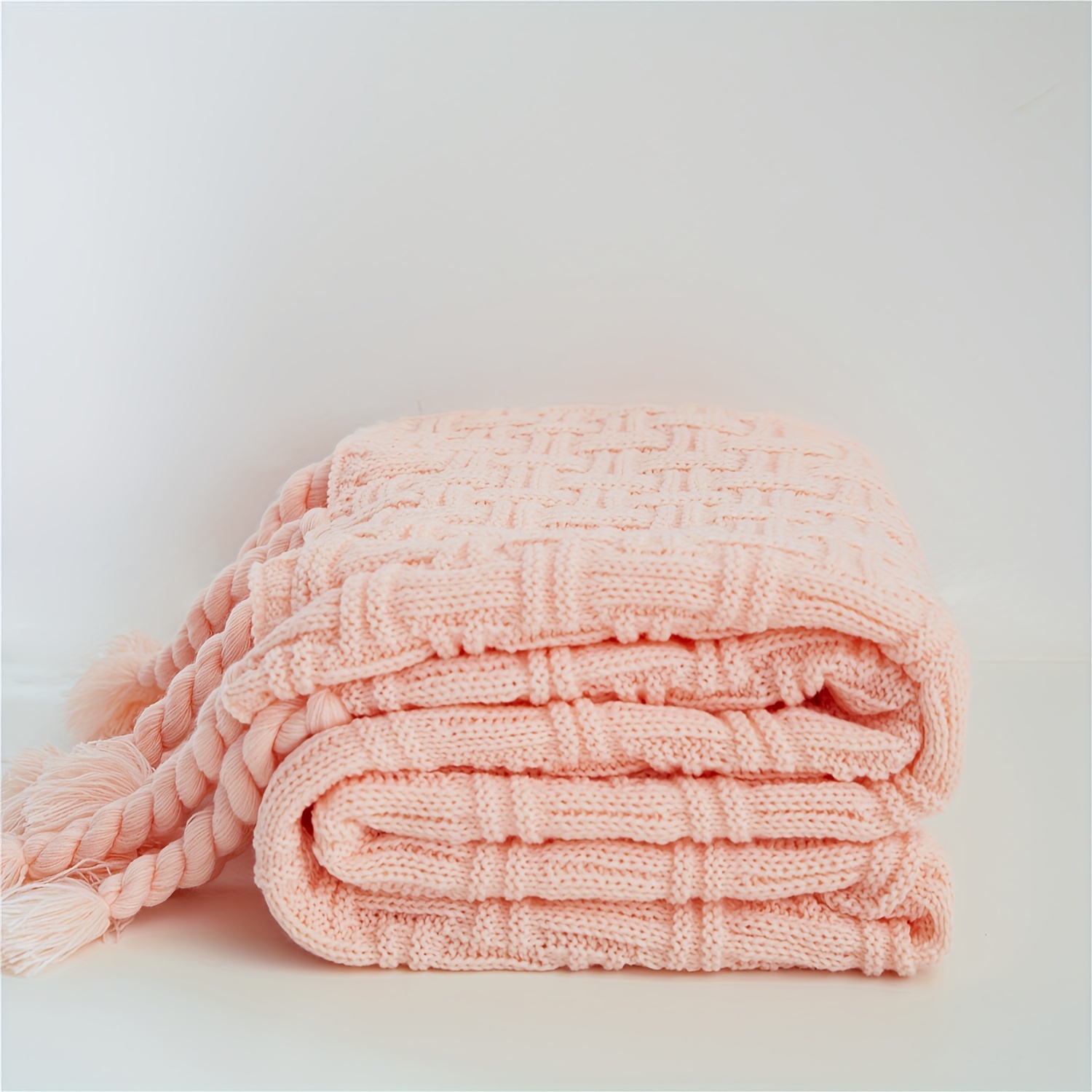 Solid Color Pattern Knitted Blanket Tassel Soft Warm Throw Temu