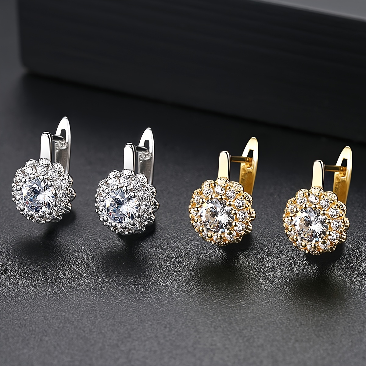 18k Real Golden Plated Stud Earrings Round Cubic Zirconia - Temu