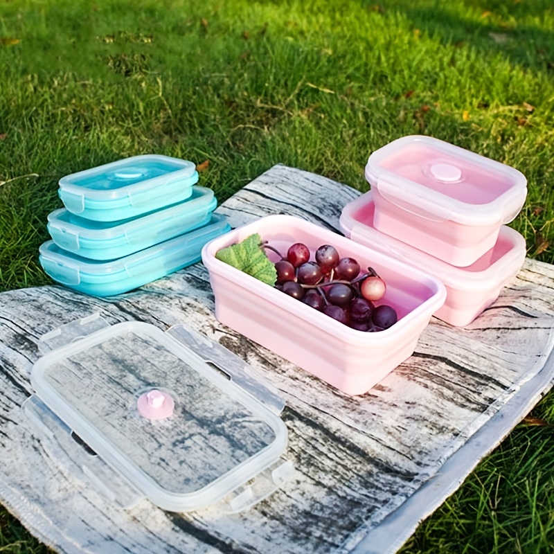 Thin Bins Collapsible Containers Set of 4 Round Silicone Food Storage Containers BPA Free, Microwave, Dishwasher Safe