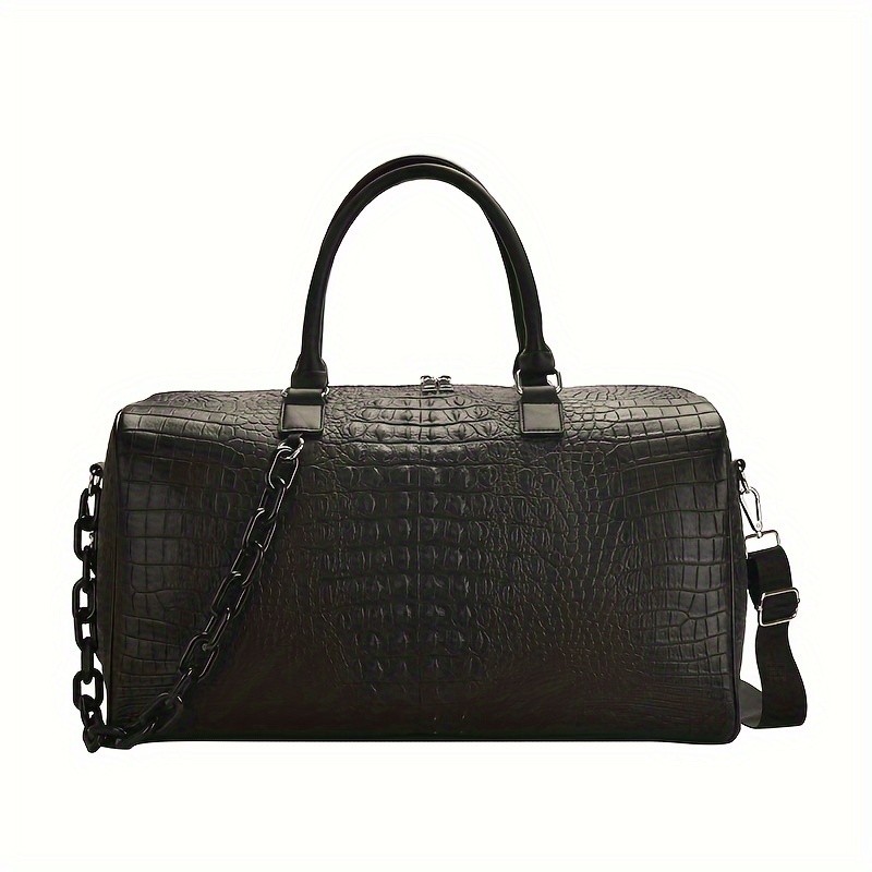 

Vintage Black Crocodile-embossed Pu Bag - 46x22x26cm, Waterproof & With Adjustable Strap, Detachable Shoulder Chain, Ideal For Travel, Sports, Yoga - Stylish Weekender & Overnight Bag