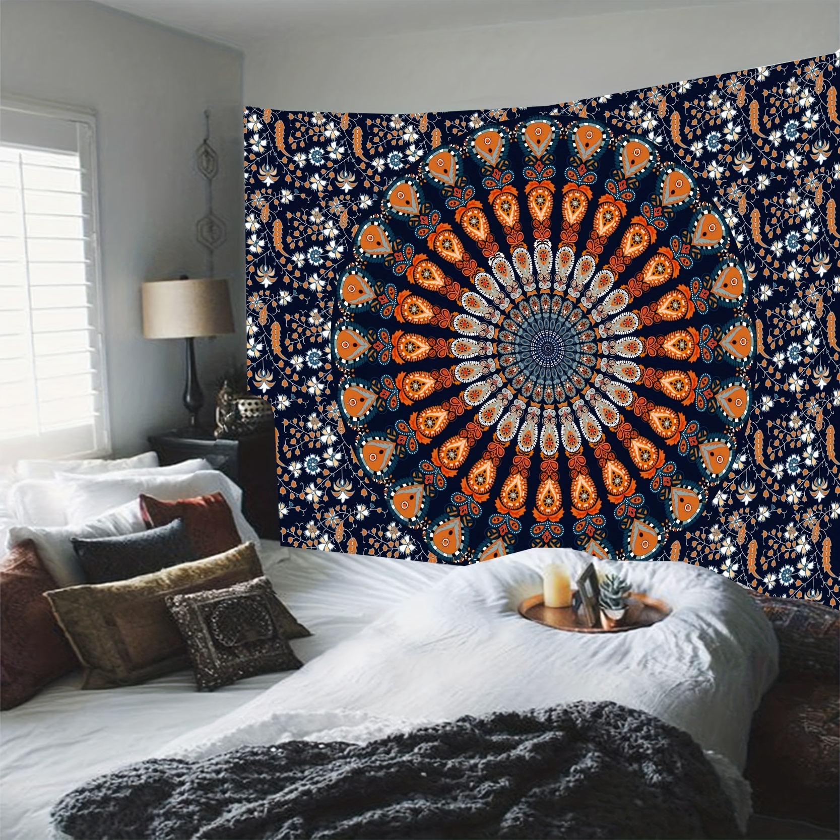 Bohemian Peacock Mandala Hippie Tapestry Vibrant Polyester - Temu Canada