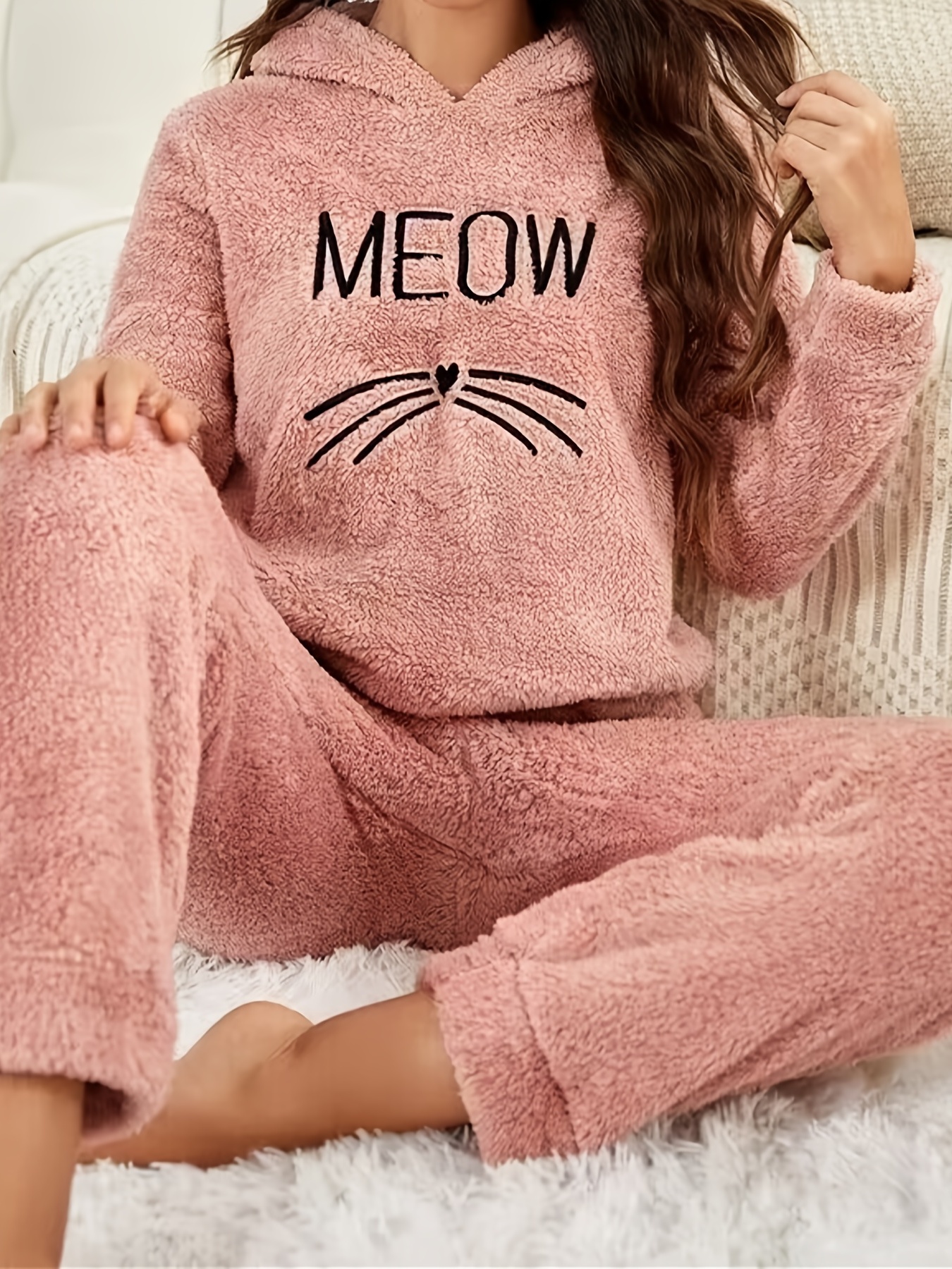 Soft Cute Thick Fuzzy Hoodie Pajamas Set Button Pajama - Temu