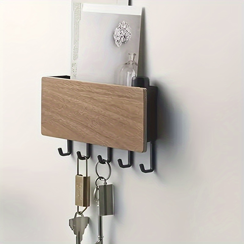 

Easy-install Wall-mounted Key Holder - Compact Plastic Storage Rack With Hooks For Entryway, No Drilling Required, Utility Hooks