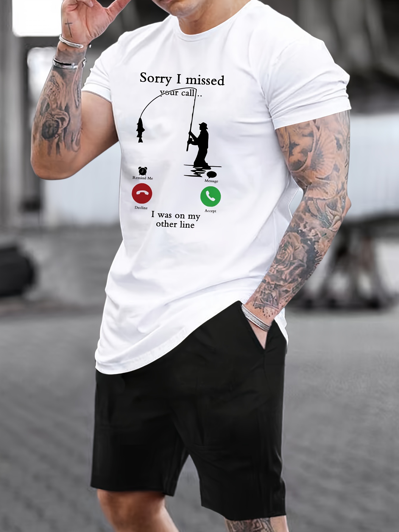 Funny Fishing T Shirt Sorry I Missed Your Call I Was On The Other Line  Angling - Black / S