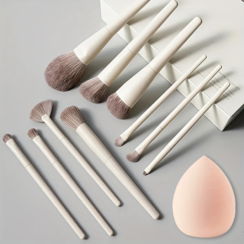 

10pcs Professional Makeup Brush Set With Sponge - Premium Synthetic Kabuki Foundation Brush For Blending Face Powder, Blush, Concealers, And Eye Shadows - Perfect Makeup Tool For Women