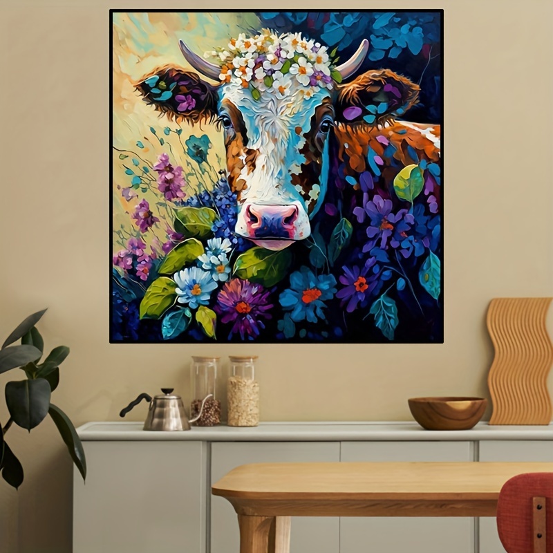  Qukle Colorful Cow Diamond Painting,5D Flowers Diamond