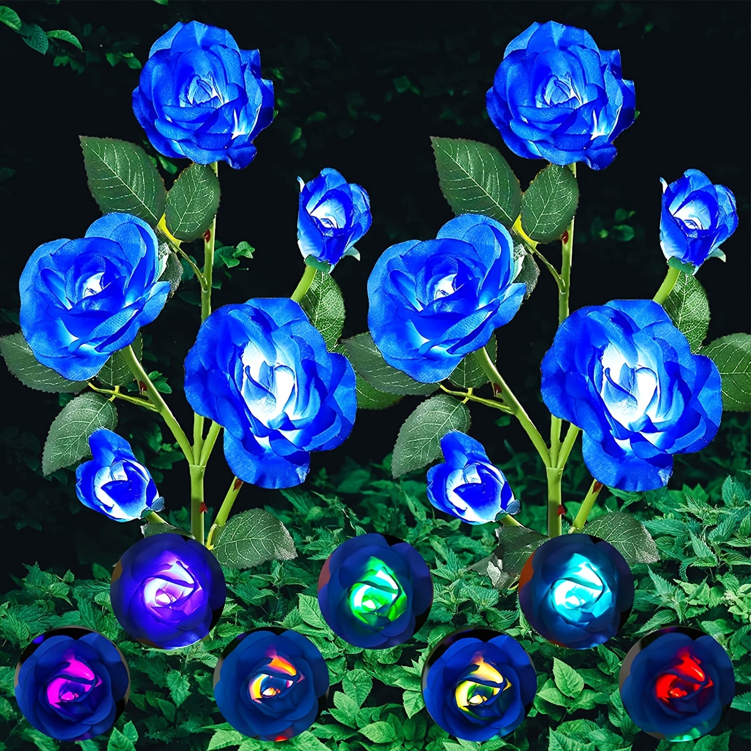 1pc 2pcs 4pcs solar flowers garden lights decorative 7 color changing rose lights 5 head rose for pathway patio yard party wedding valentines day outdoor decoration details 6