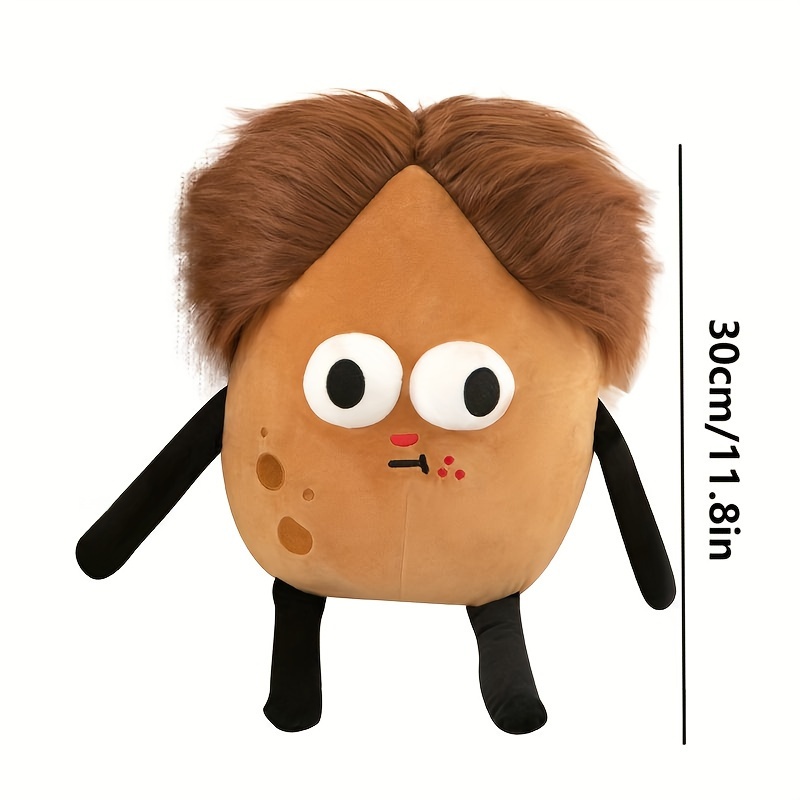 1pc Creative Fluffy Potato Doll/ Ugly Cute Potatoes Plush Toy With Braids/  Funny Throw Pillow Stuffed Animal/ Big-eyed Potato/ Chocolate Brown