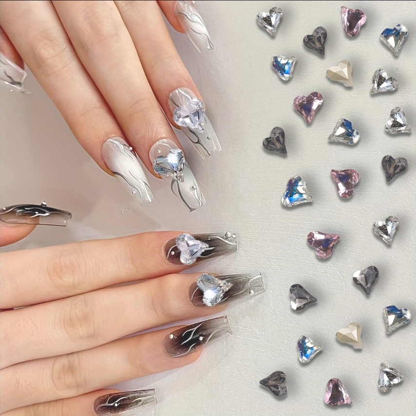 Luxury Rhinestone Nail Art Charms 3d Heart Crystal Gems For - Temu