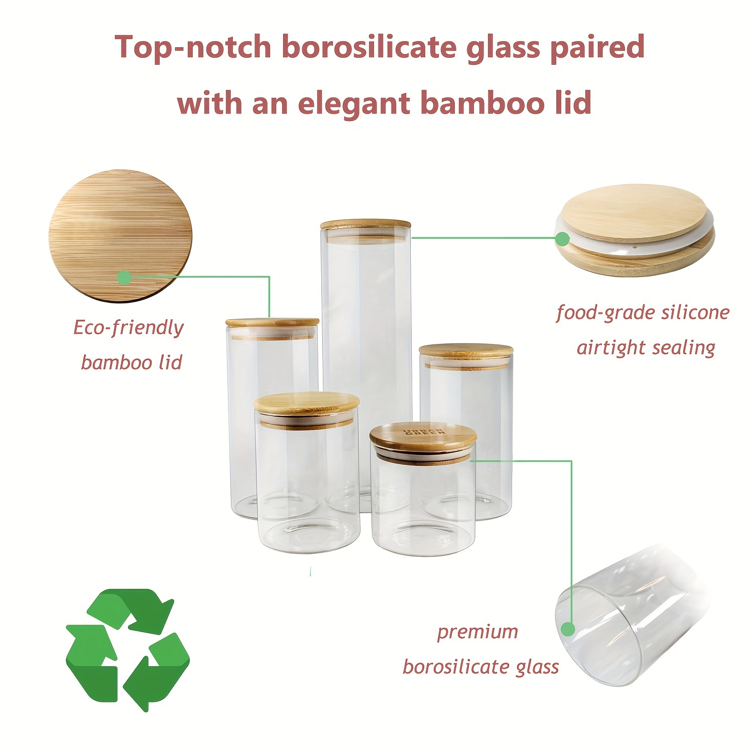 8 oz Clear Glass Borosilicate Jar with Bamboo Silicone Sealed Lid