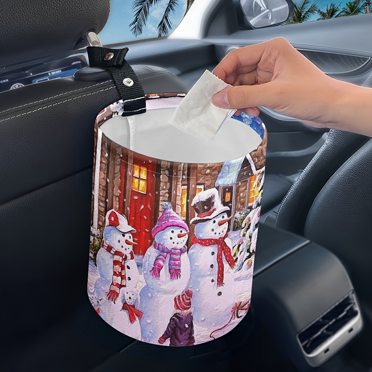 Hechitok Pine Tree Snowman Car Garbage Bag, Christmas Hanging Vehicle  Garbage Can Multipurpose Storage Container for Outdoor Traveling Home Use  Car