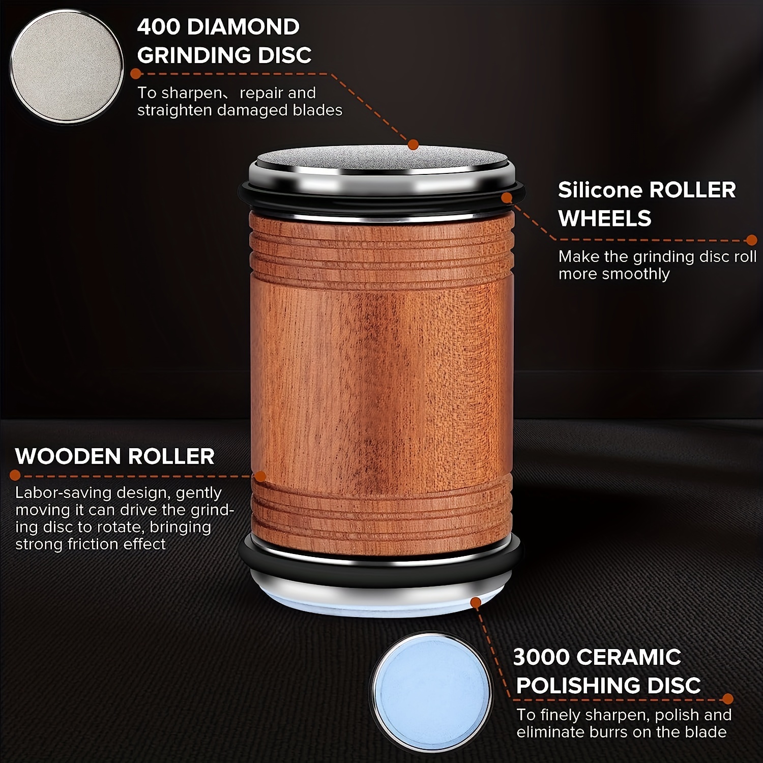  Rolling Knife Sharpener Kit with 4 Discs Diamond