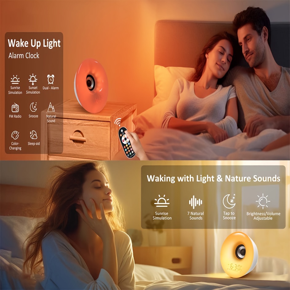 Reloj despertador Sunrise, luz de despertador inteligente compatible con  Alexa, alarma dual con radio FM, función de repetición para personas que