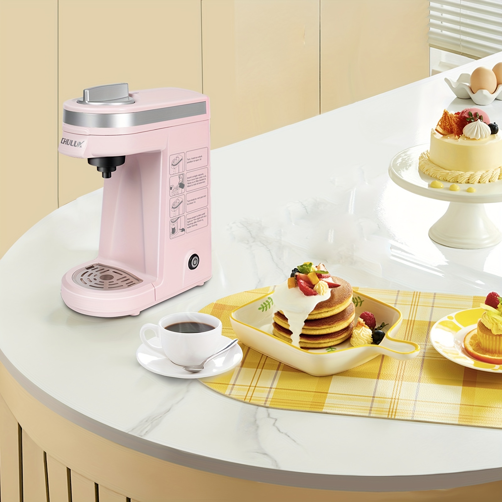 CHULUX Cafetera de una sola porción mejorada para K Cup y café molido, mini  cafetera de taza individual rosa con función de un solo toque, preparación