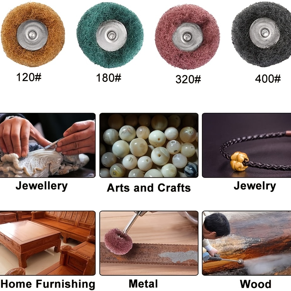 48pcs Mini Buffing Wheel Scouring Pad for Rotary Tool Grit 120 180 320 400