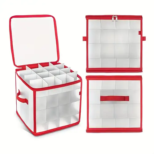 Christmas Ornament Storage Box, Plastic Xmas Holiday Ornament Storage  Container with Dividers, Zippered Closure, Holds up to 64 Ornaments Balls