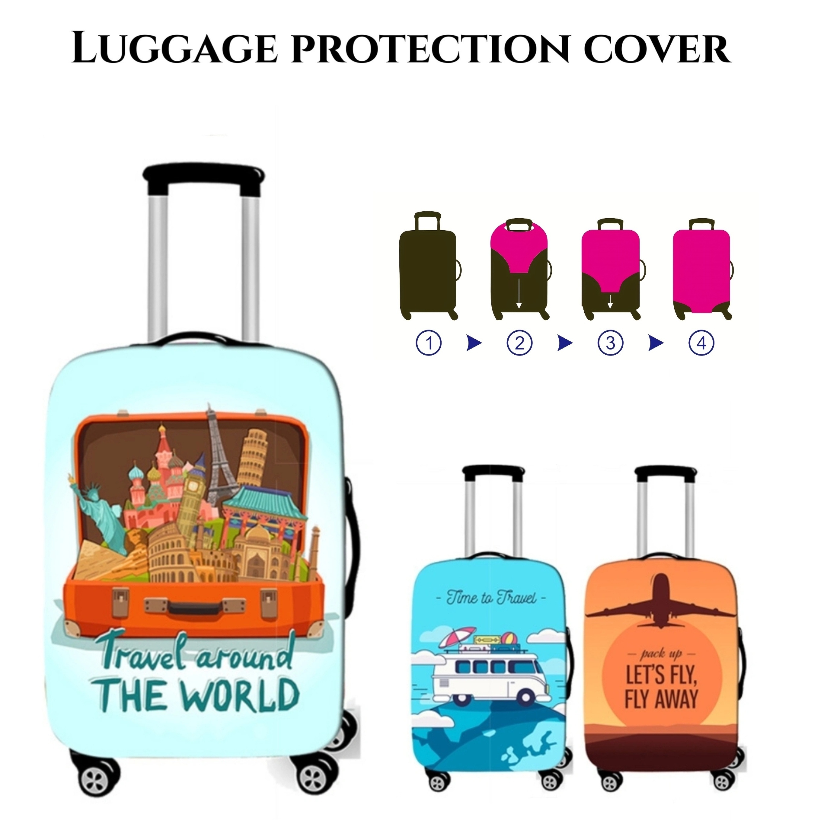 Gold Letter Printed Travel Elastic Luggage Protective Cover Fashion Case  Suitcase Fit 18-32 Trolley Baggage Covers Dust Cover - AliExpress
