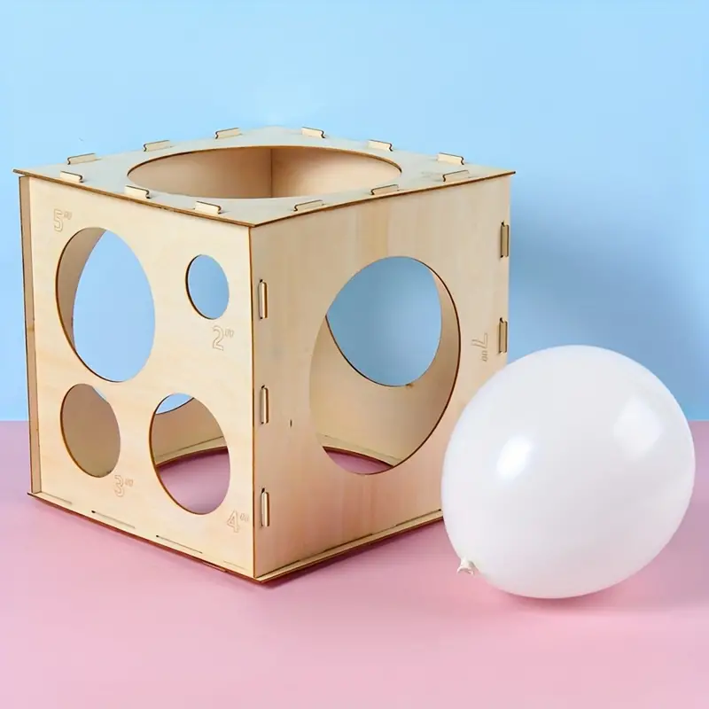 Auihiay 9 Holes Collapsible Wood Balloon Sizer Box Cube, Balloon Size Measurement Tool for Balloon Decorations, Balloon Arches, Balloon Columns