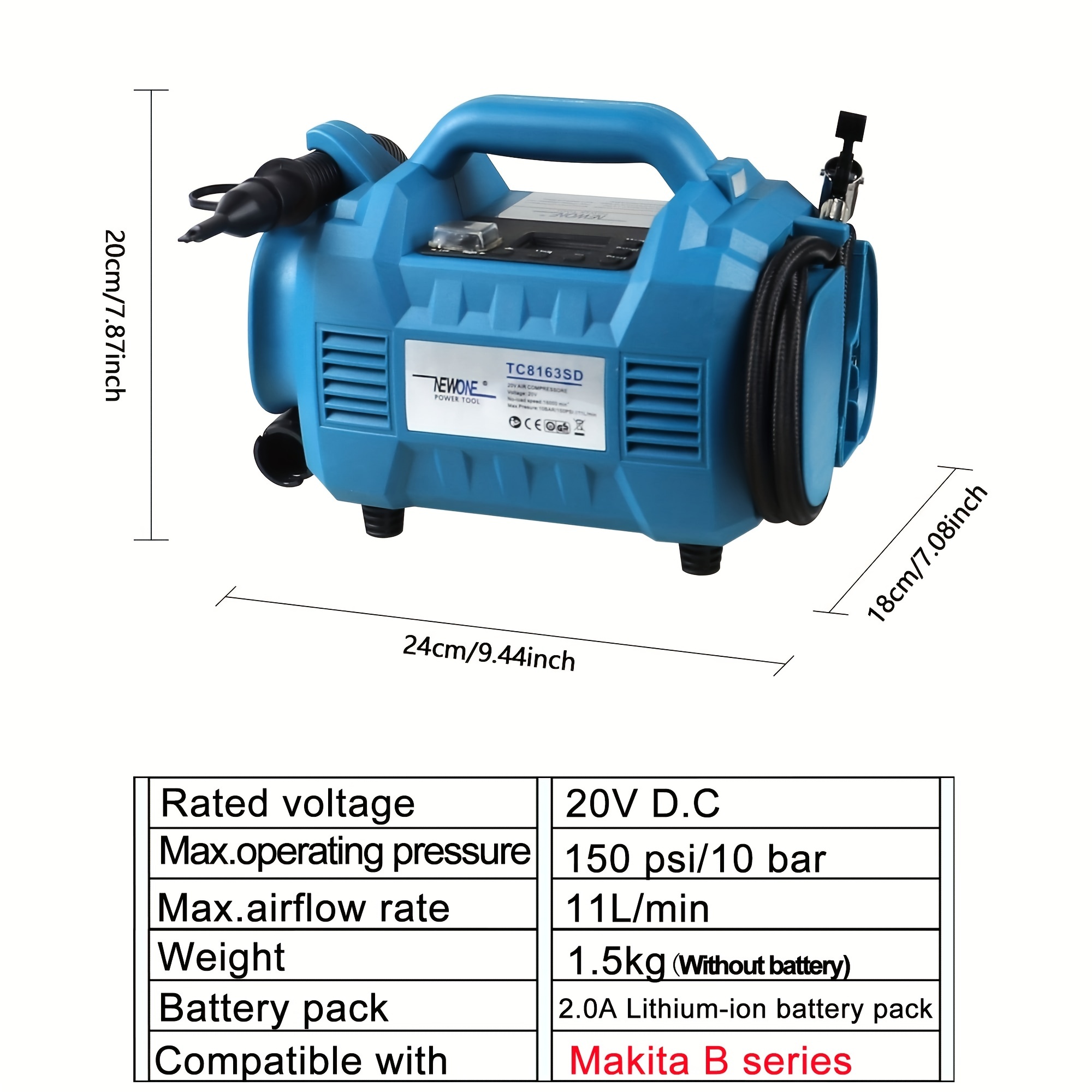 Automatic Air Compressor with 20V Lithium Battery-Cordless Tire