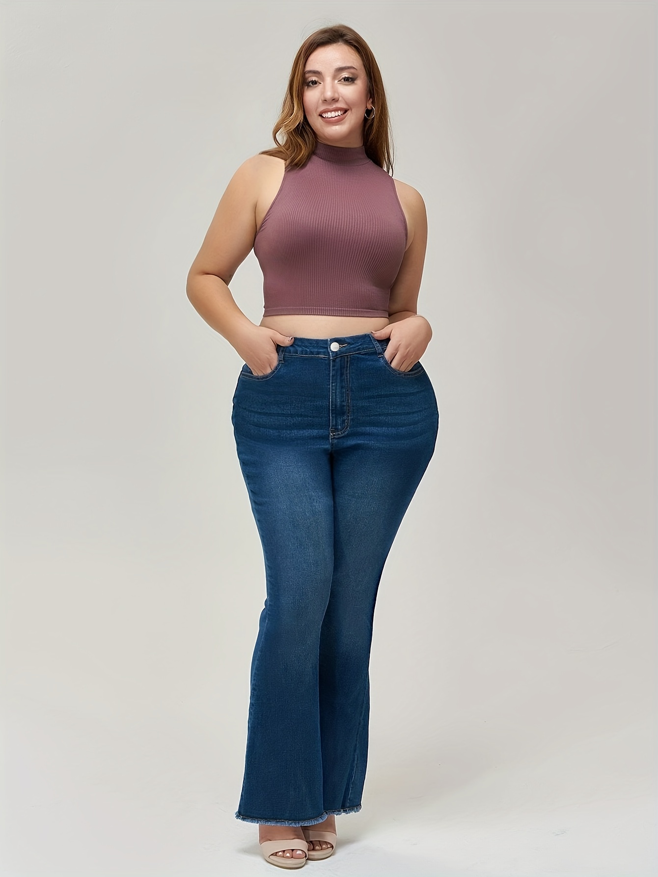 Women's Basic Jeans Plus Size Plain Black Medium Stretch - Temu Canada