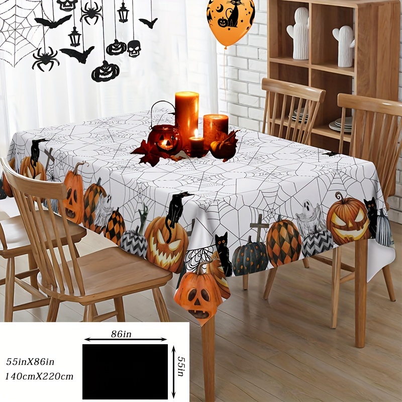 Nappe D'Halloween 3 Pièces - 137 X 182 Cm - Plastique Imperméable - Motif Citrouille - Pour Décoration De Fête