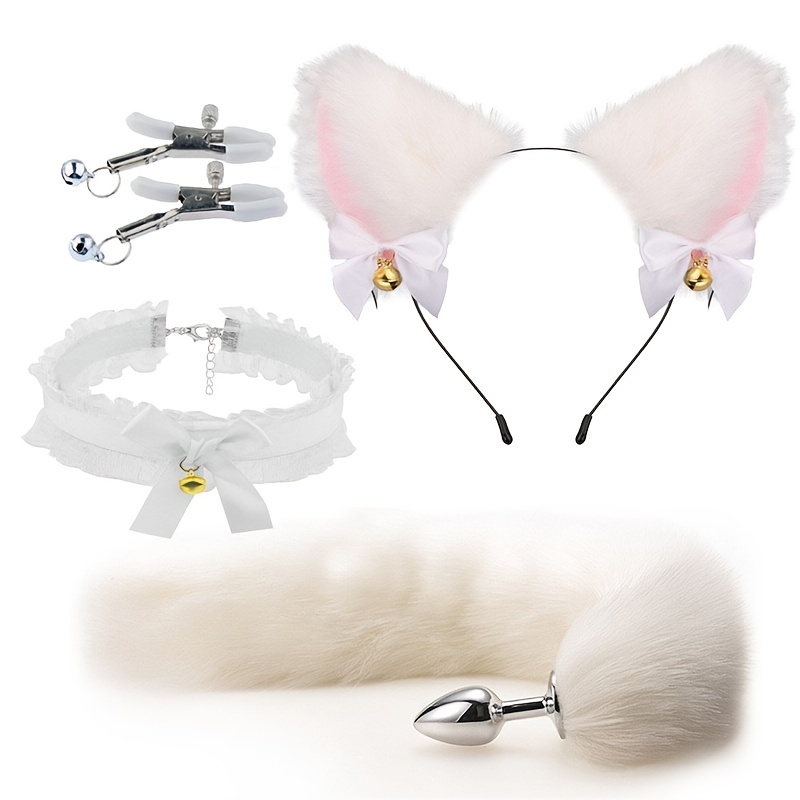 Animal Ears Headband Tail Cat Fox Hair Band Tail Wolf Cosplay Costume  Accessories Halloween Set