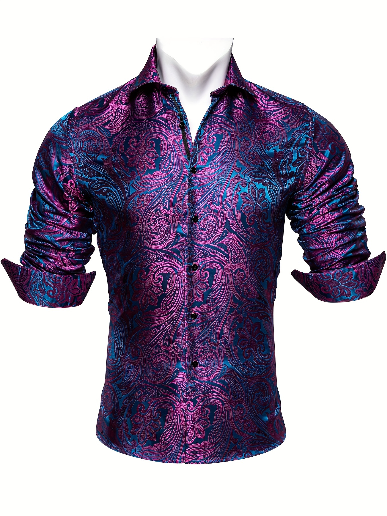 Button Up Shirt Men Baroque Fashion Casual Party Long Sleeve Tee Classic  Dress T