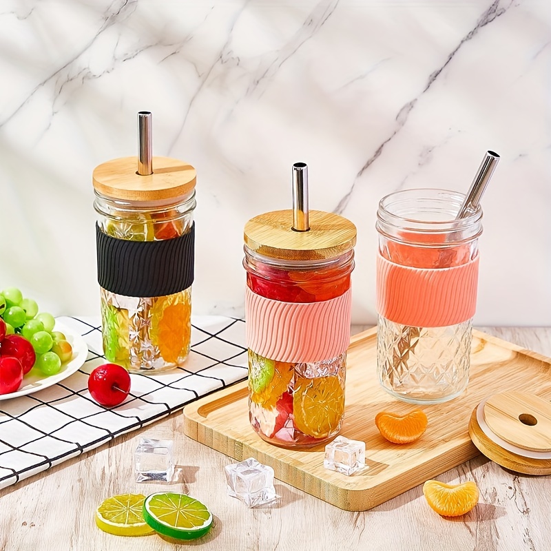 Glass Mason Jar With Lid And Straw, Glass Water Cup With Handle, Iced Coffee  Cups, Drinking Glasses For Juice, Milk, Tea, And More, Summer Winter  Drinkware - Temu