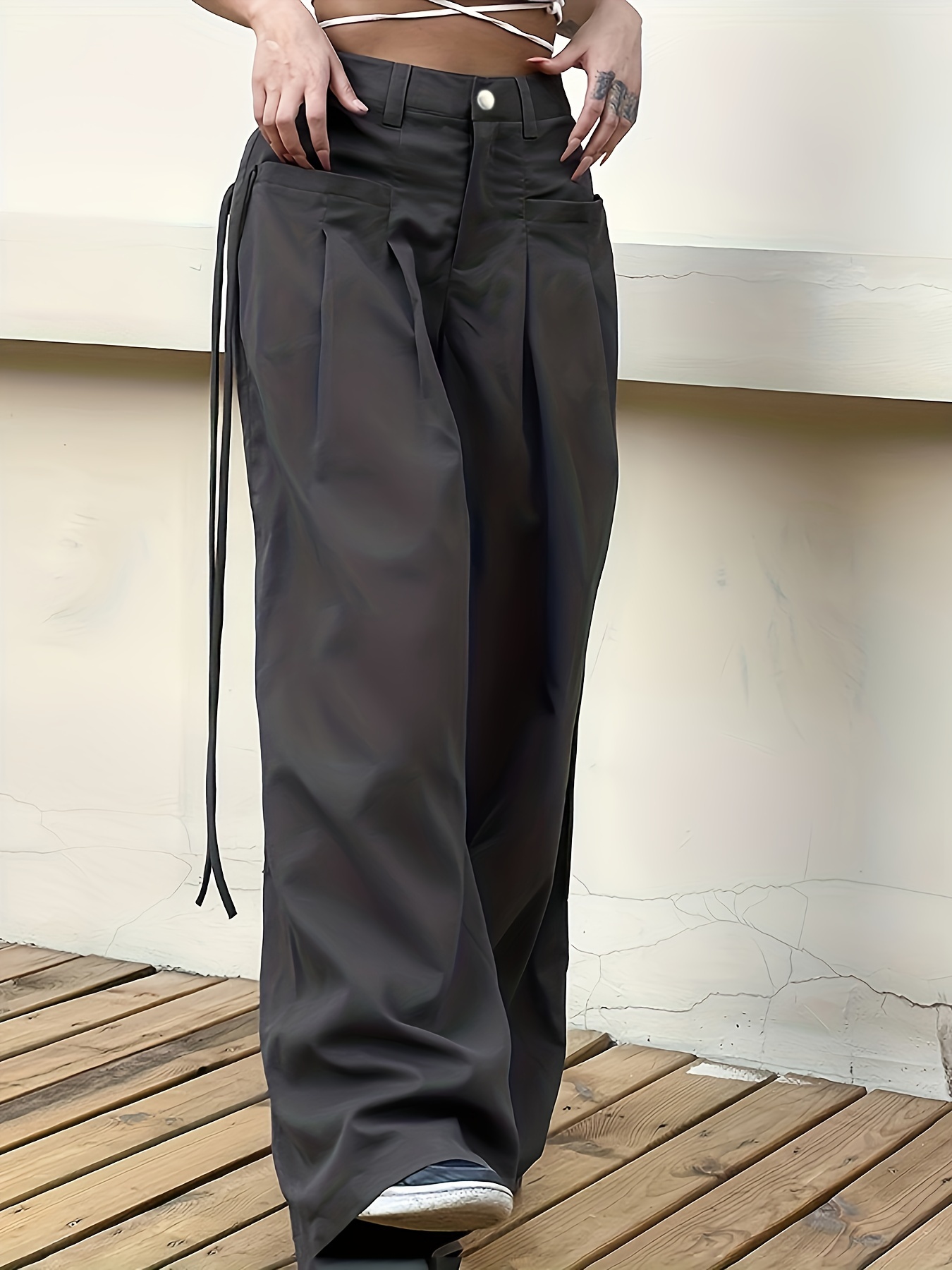 Solid Pleated Wide Leg Pants Casual Loose Pants Spring Fall - Temu