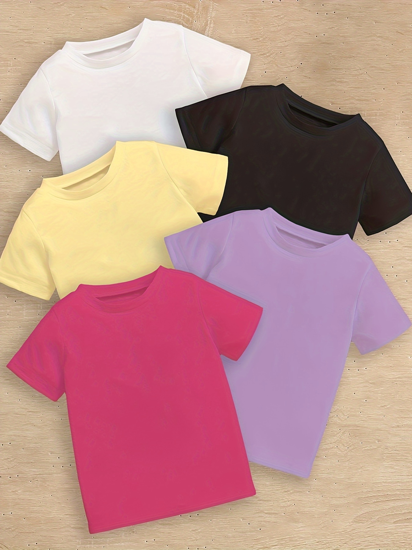 Verano Niños Niño Bebé Niña Niño Algodón Colores Sólidos Camiseta Básica  Tops Cuello Redondo Manga Corta Plain Tee