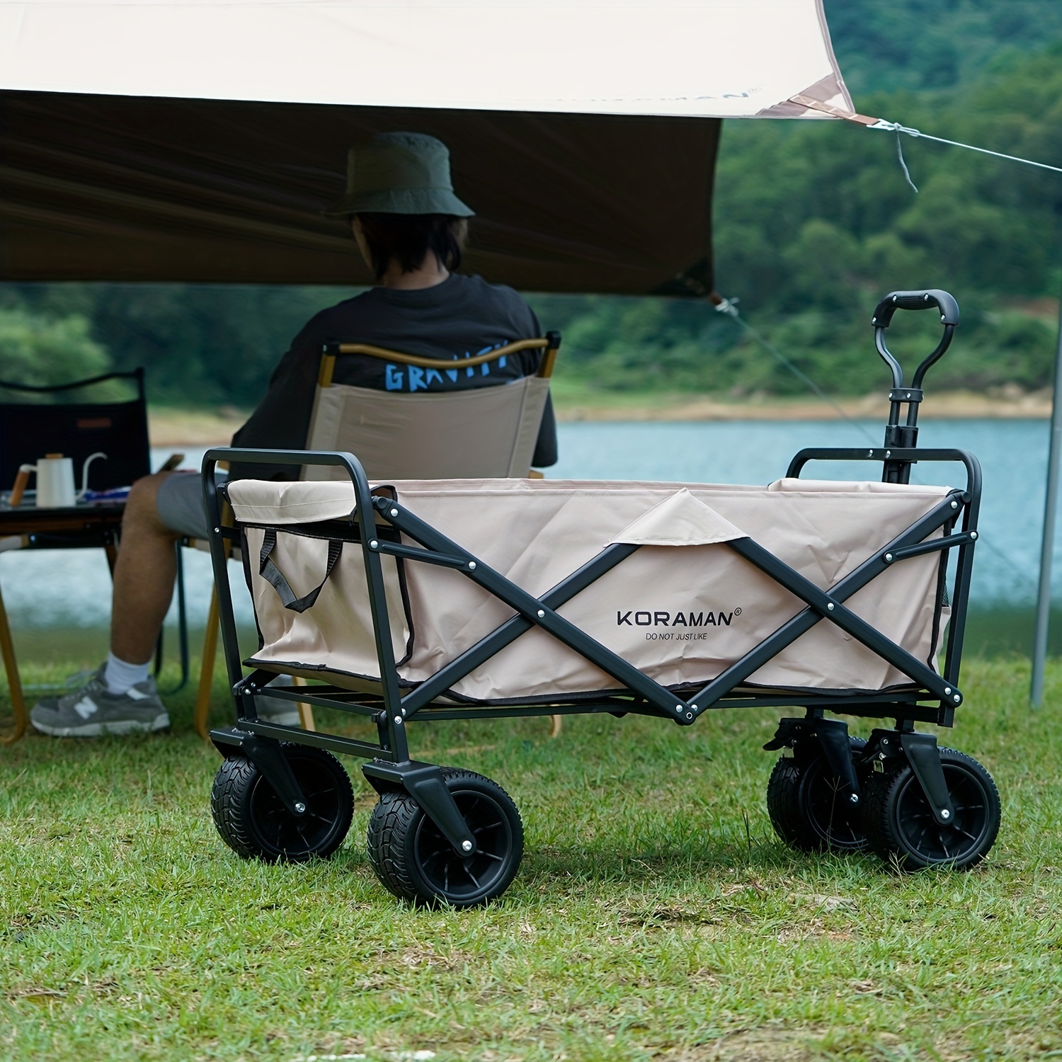 Carro plegable plegable, carrito de alta resistencia plegable con dos  soportes para bebidas, carro de comestibles utilitario para camping,  compras