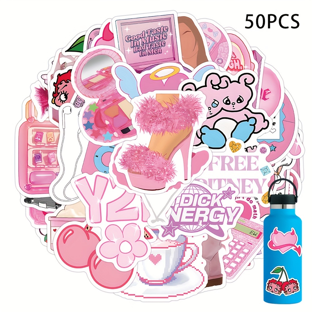 100 PCS Preppy Stickers Pink Stickers Pack, Aesthetic Stickers Water  Bottle,Smile Stickers,Vinyl Waterproof Stickers