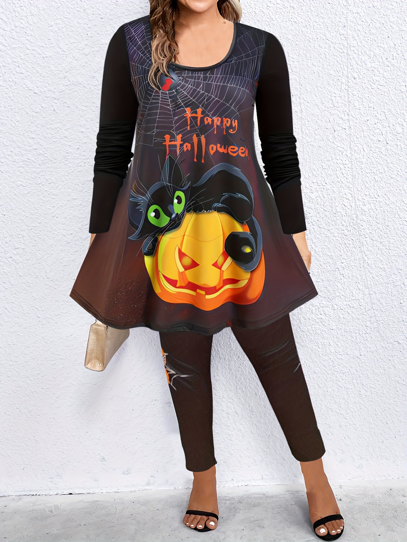 Plus Size Halloween Outfits Two Piece Set Women's Plus Witch - Temu