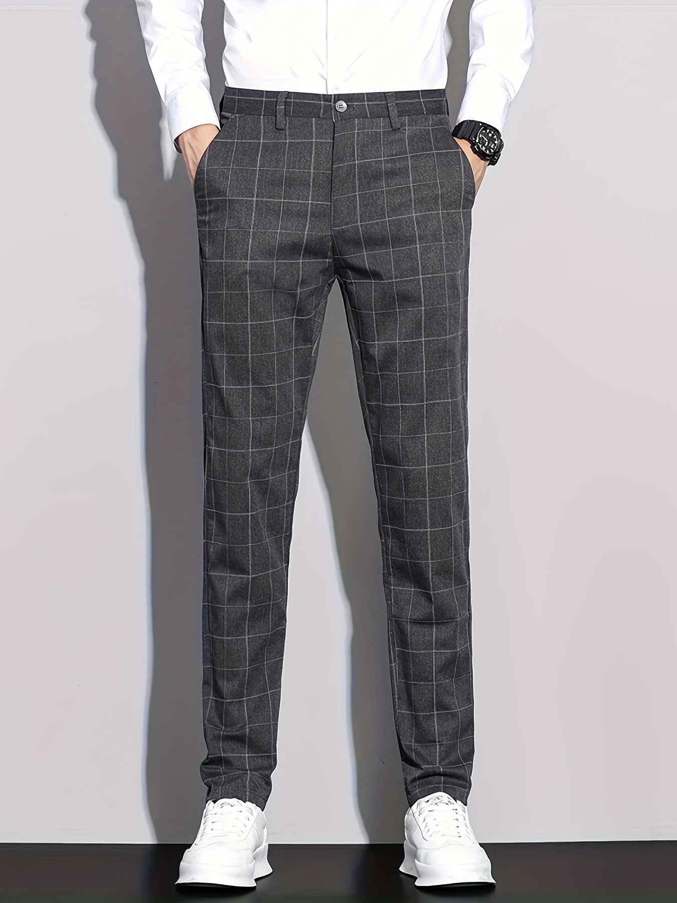 Men's Retro Plaid Slacks Semi formal Dress Pants Business - Temu