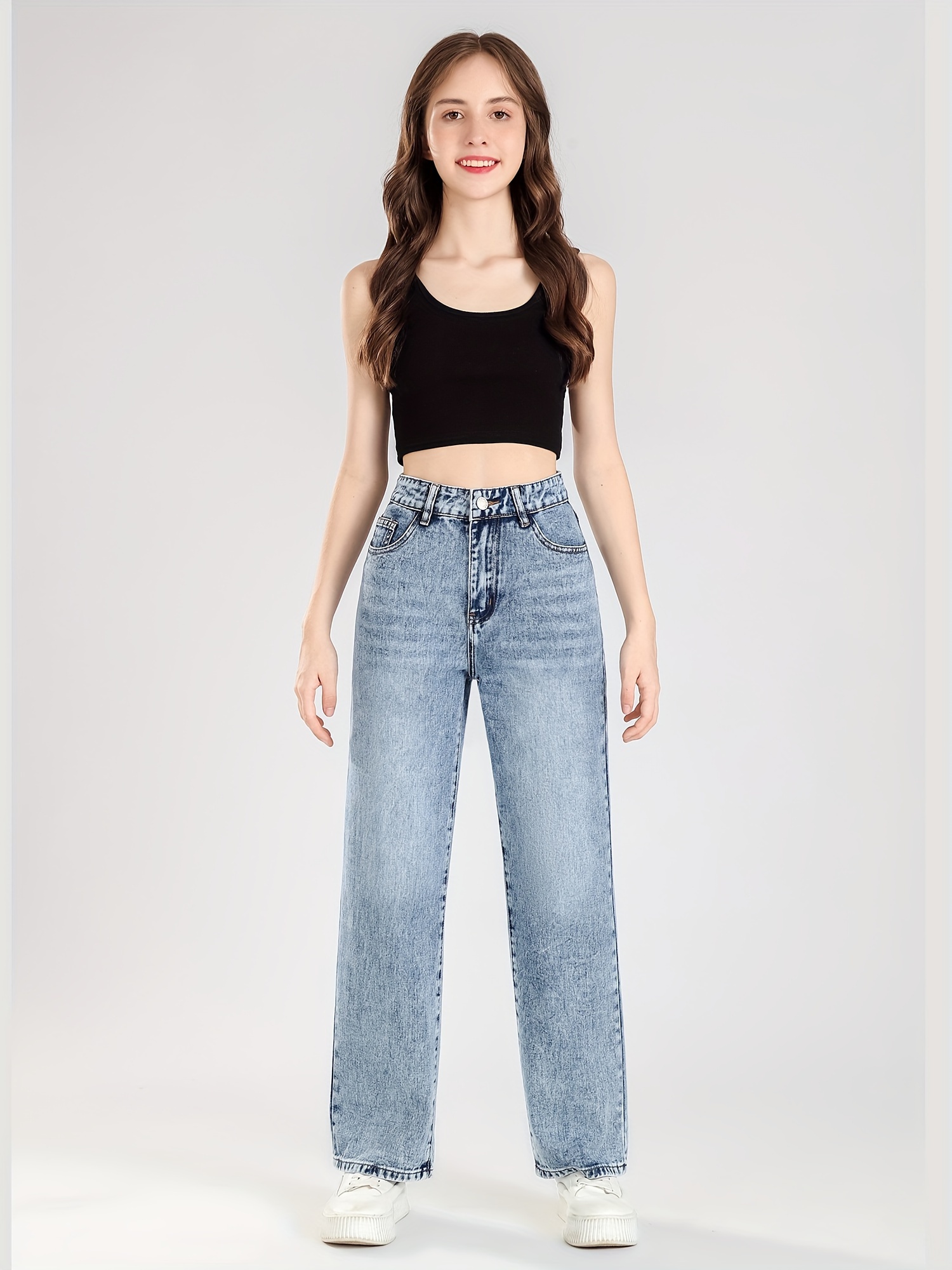 High waist straight jeans - Girls
