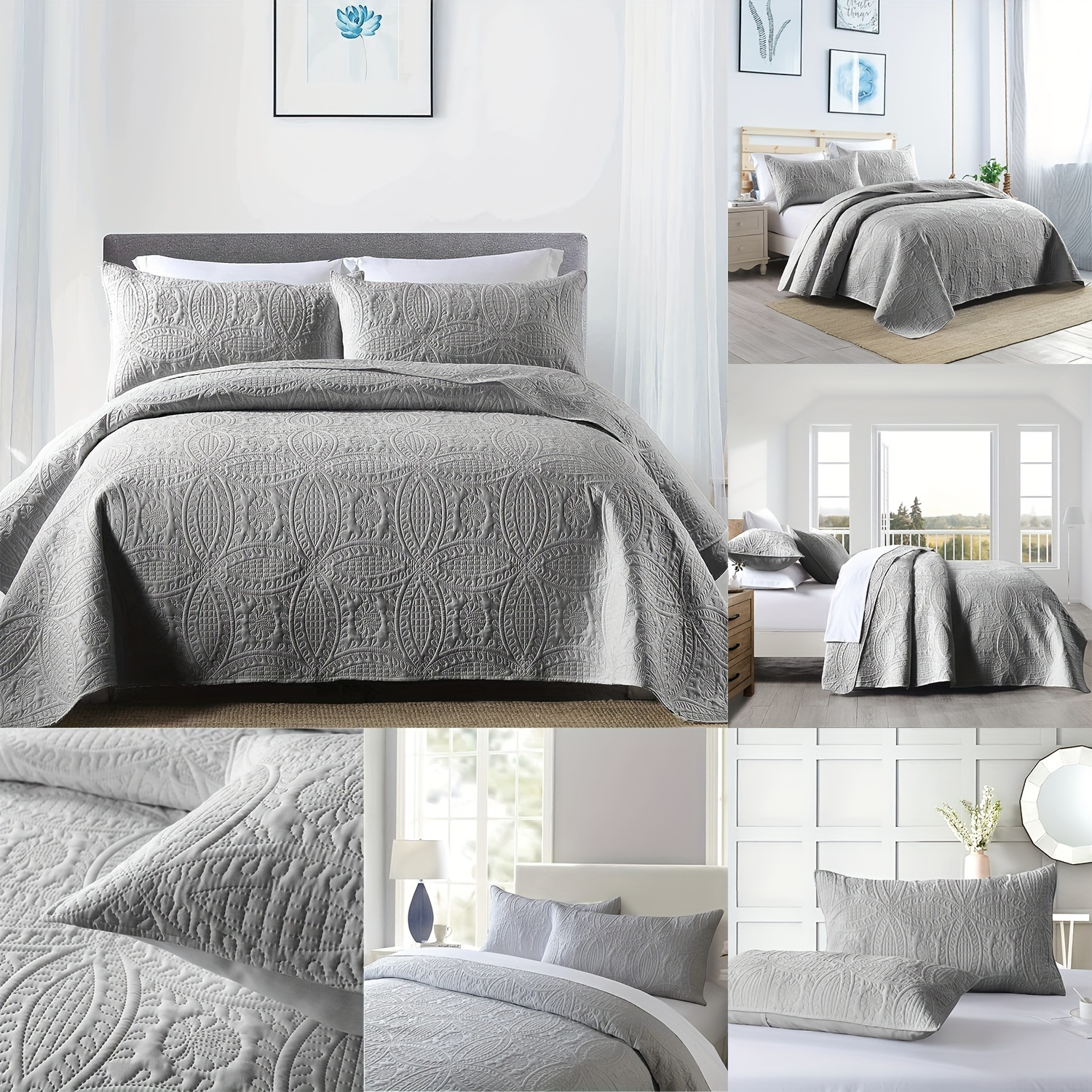 soft breathable 3pcs bedspread set with   technology embossed circles   1 bedspread and 2 pillowcases     in bedroom or dorm decor bed accessories details 5