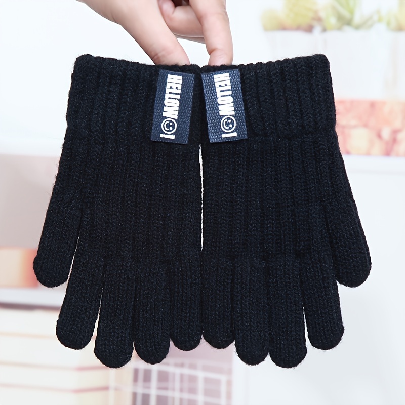 Image of Thickened Gloves, Autumn And Winter, Boys And Girls' Cold And Warm Protection, Knitted Wool, Students' Full Finger, Solid Color, Split Finger, Korean Version Of Gloves