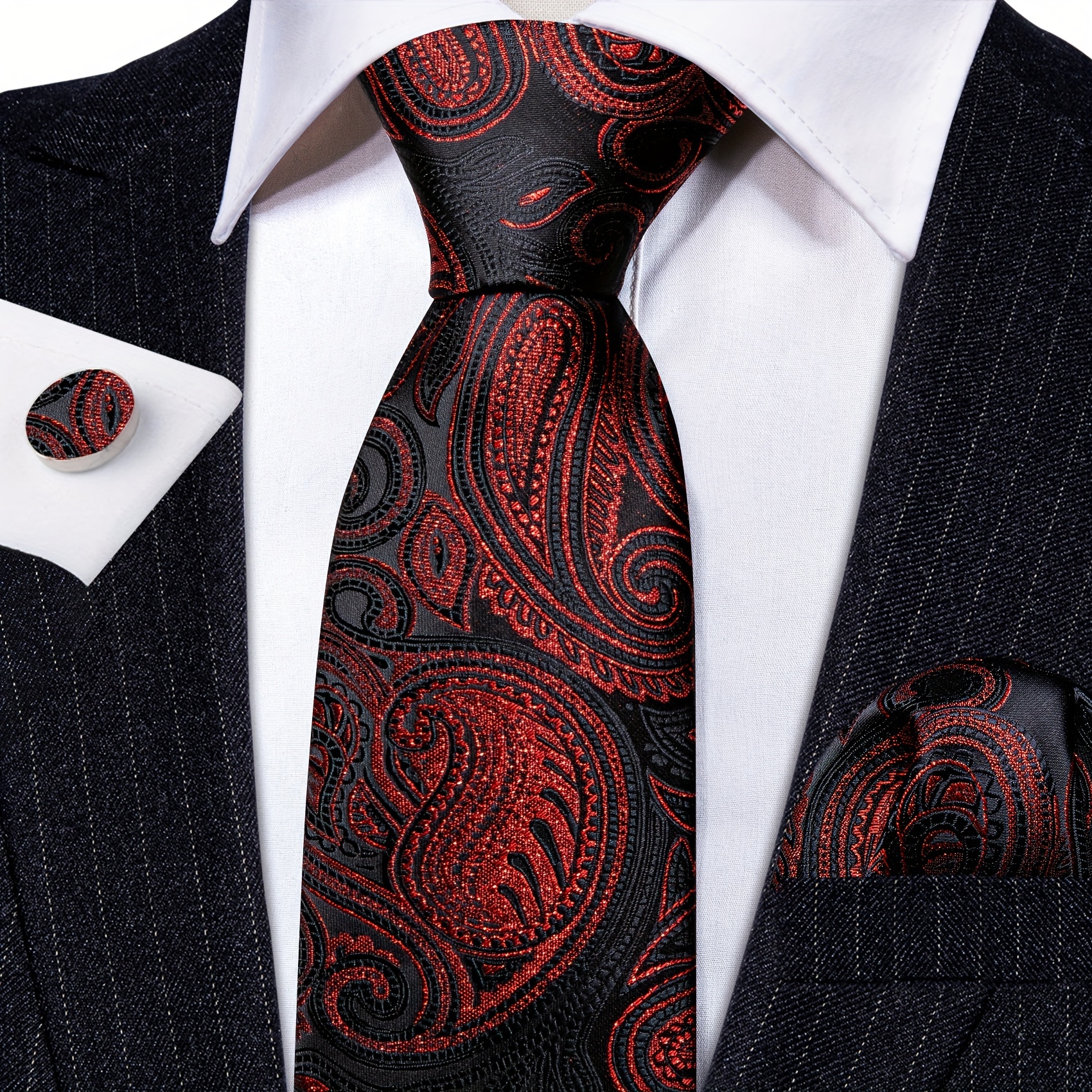 Buy Hi-Tie Fashion Black Tie Handkerchief Cufflinks set Woven Silk Necktie  for Men (new plaid) at