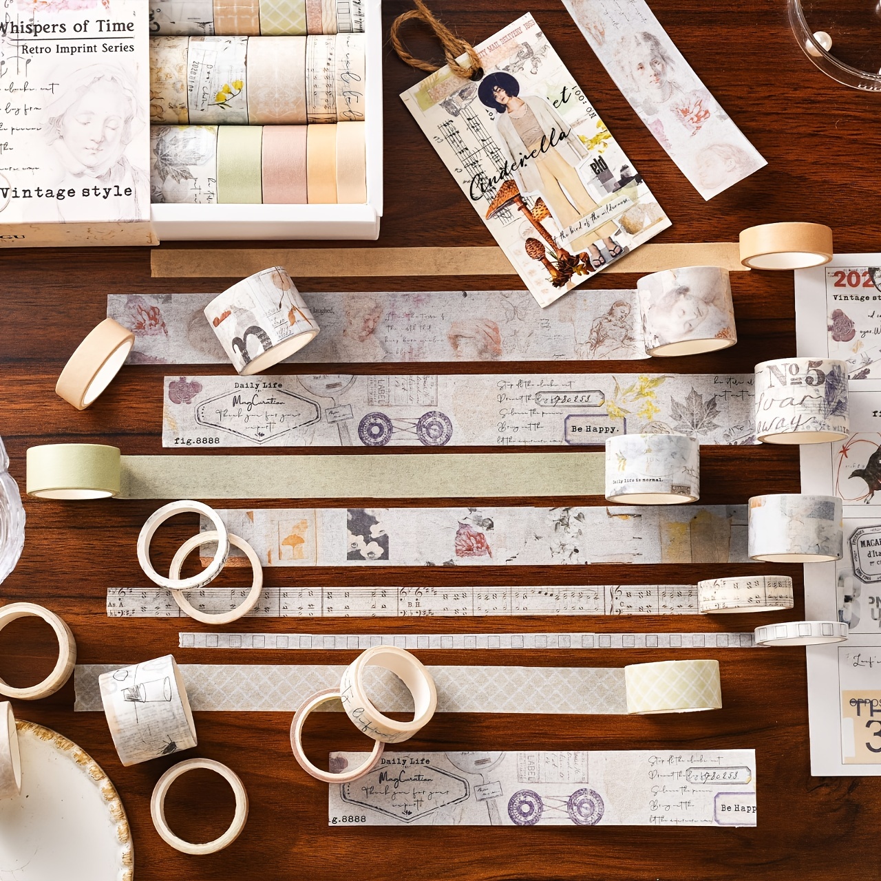 Vintage Washi Tape Set Diy Decorative Paper Tape Vintage - Temu