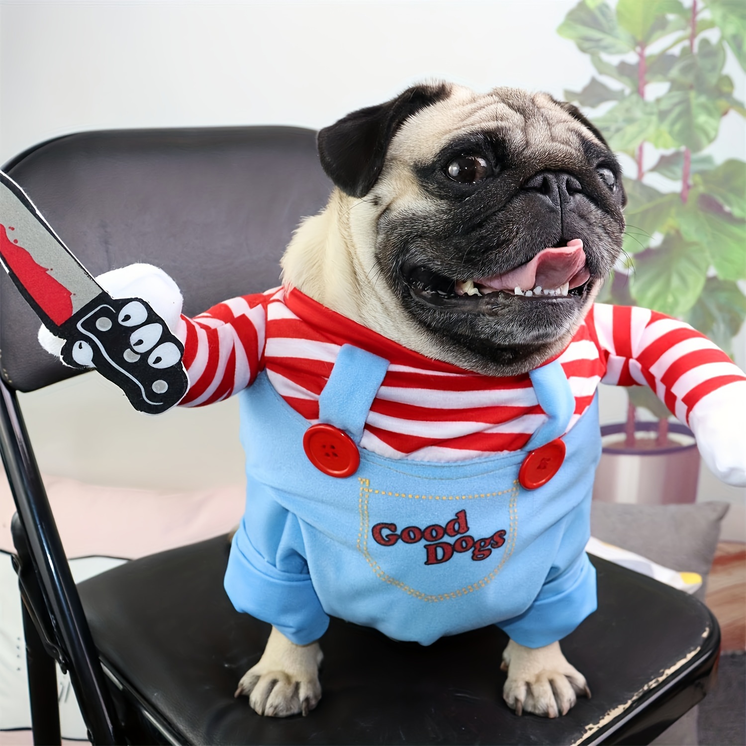 Pet Dog Halloween Costume Funny Dog Cosplay Outfits Clothes Deadly Doll  with Blood Knife Novelty Pet Dog Clothes Halloween Christmas Cosplay Party