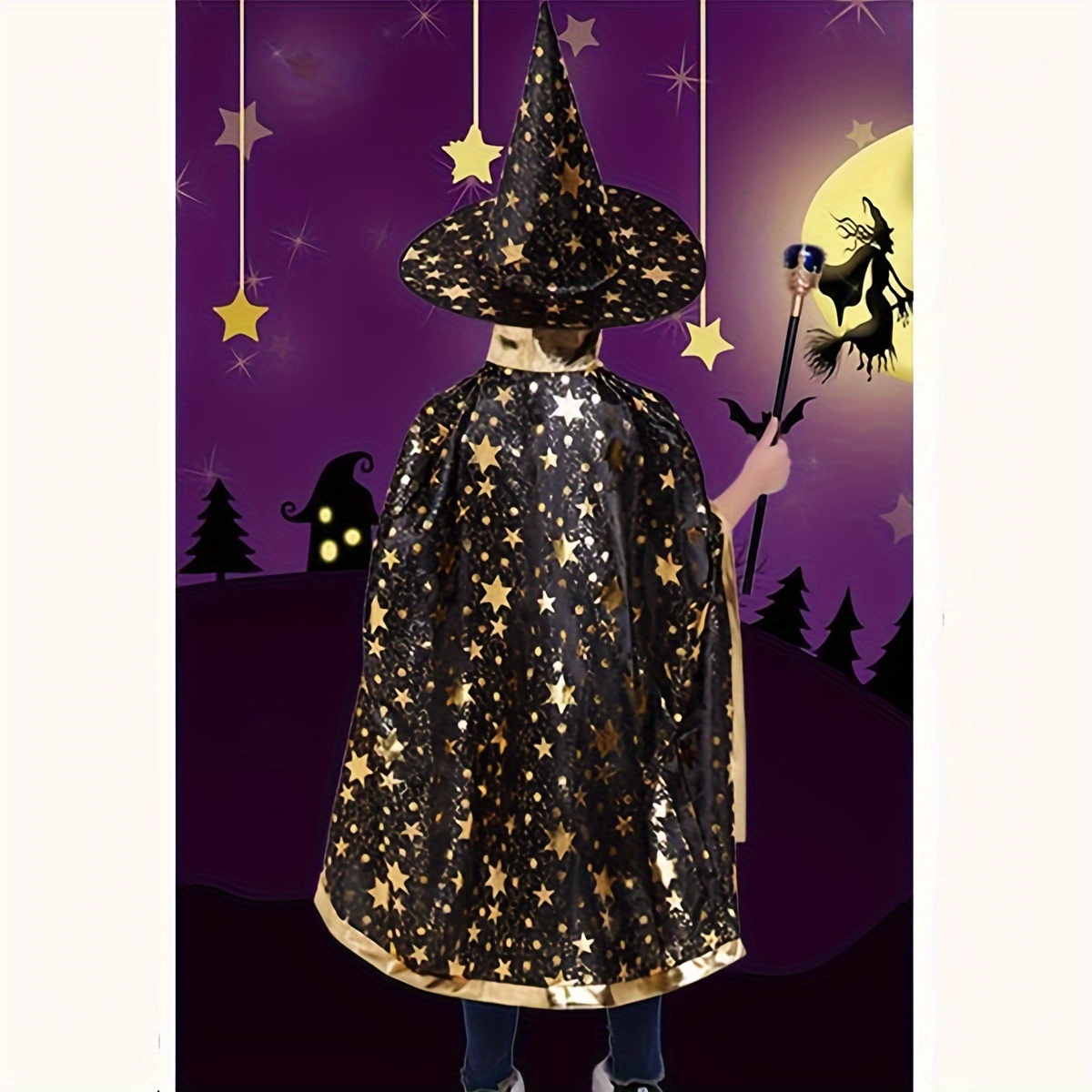 2pcs Halloween Cloak & Witch Hat Kids Cosplay Costume Props