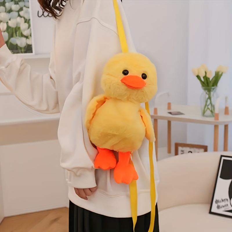 1pc Novelty Bag, Cute Mini Little Yellow Duck Design Backpack, Adjustable  Strap Cartoon Plush Bag, Party Gift Bag