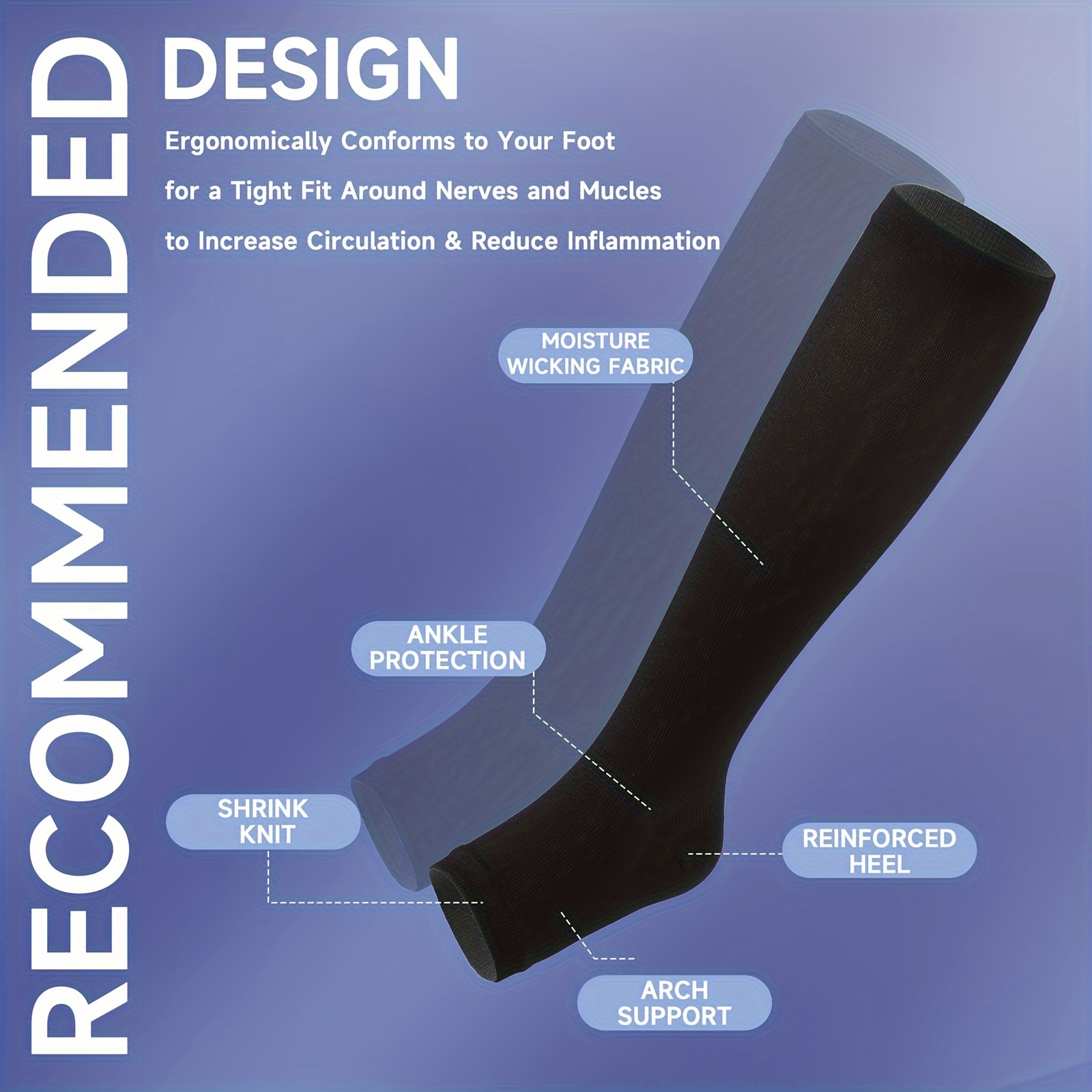 2 Pairs Open Toe Compression Socks for Women and Men