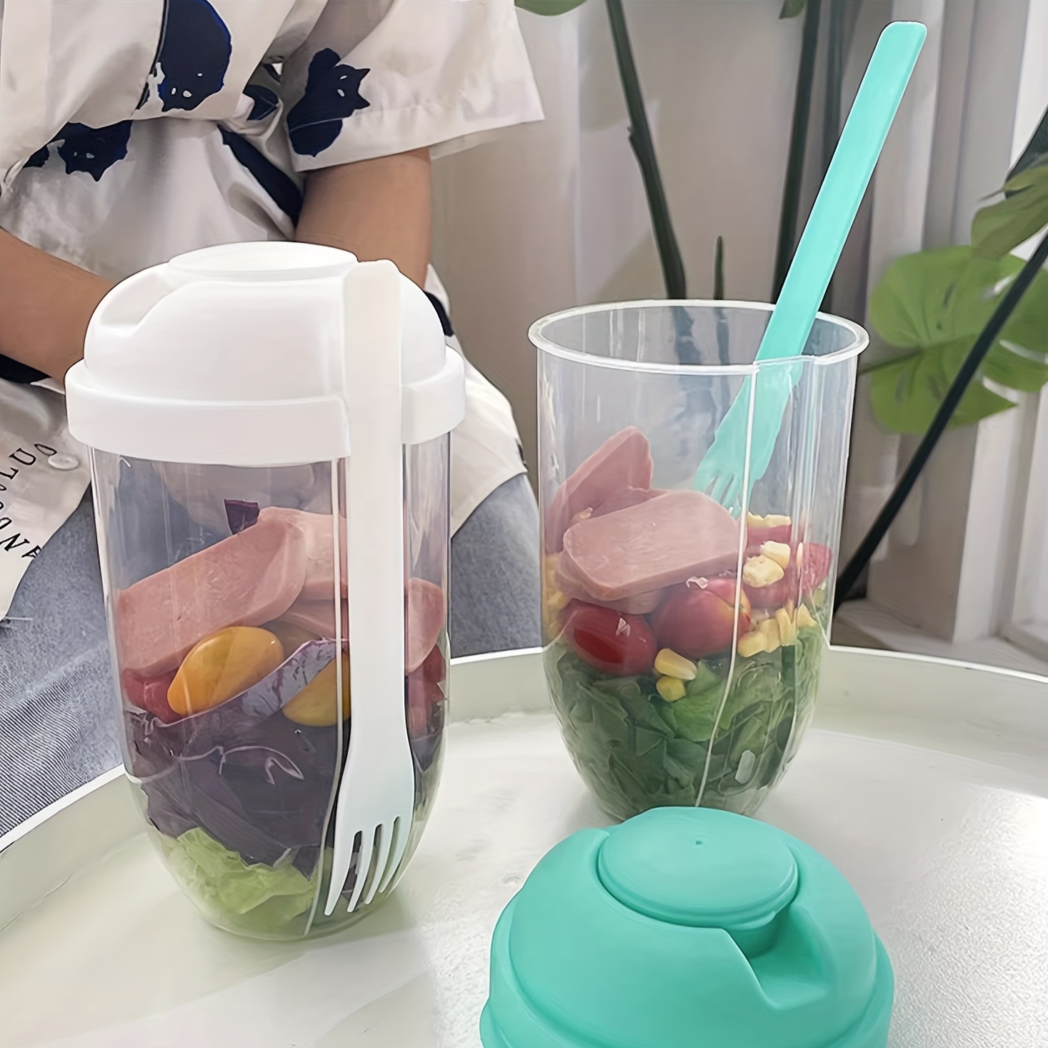 Salad Cup Salad Meal Shaker Cup Plastic Healthy Salad - Temu