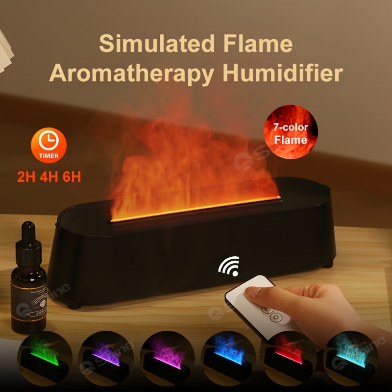 1PC Neuer 7-Farben-Flammen-Aroma-Diffusor,  3D-Simulation-Flammen-Luftbefeuchter,  Ultraschall-Kaltnebel-Diffusoren-Maschine, Ätherisches Öl-Diffusor