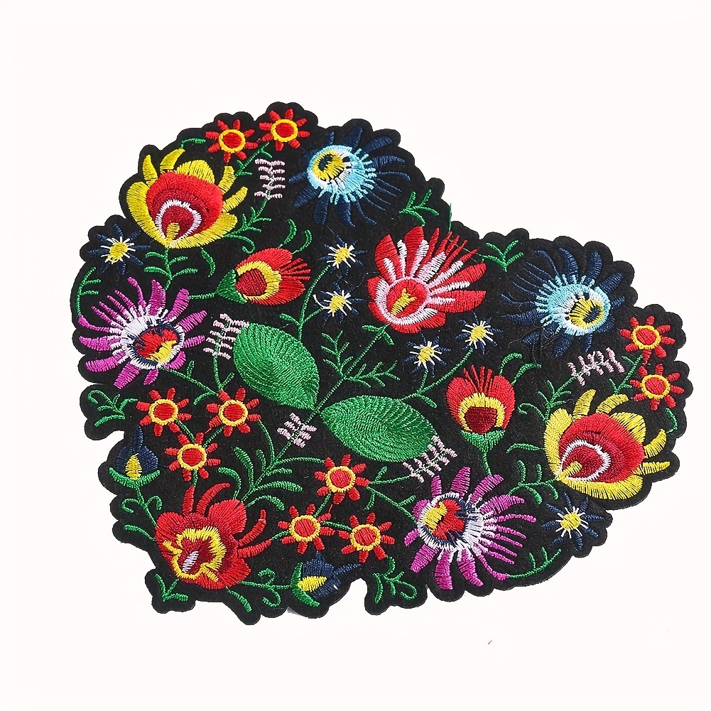 

1pcs Heart Flower Large Patches Appliques Embroidery Patch Badge Clothing Accessories Sewing Supplies Iron On Patches Embroidered For Clothing