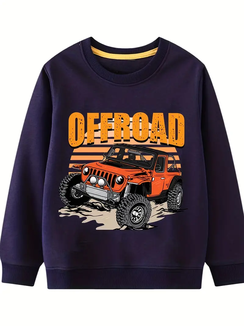 Kid's Cartoon Car Pattern Sweatshirt, Off-road Print Pullover, Crew Neck  Long Sleeve Top, Casual Boys Clothes For Spring Fall - Temu Kuwait