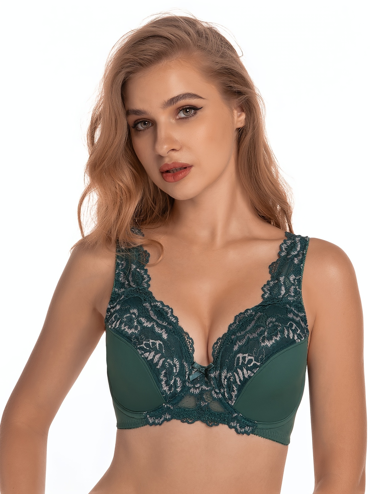 Sexy Breathable Lace Panel Print Wide Straps Push Up Bra